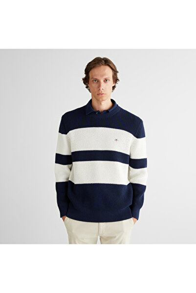 Gant Erkek Lacivert Relaxed Fit Bisiklet Yaka Triko