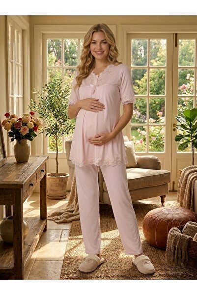 Lohussa New Season Pink Lace Short Sleeve Breastfeeding-Friendly Design 100% ...