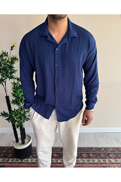 blucombin Textured Wrinkled Shirt Wide Cut Seasonal