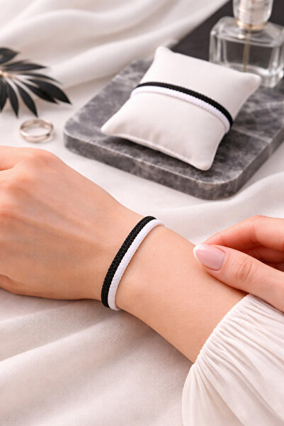 Crystal Atelier Black and White Fan Bracelet-Unisex Macrame Knitted Fan Bracelet