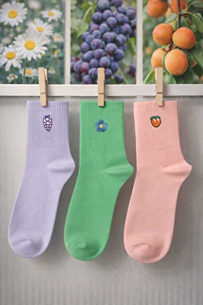 Funnysocksonline Nakış Detaylı Kadın Çorap Seti (3’lü)