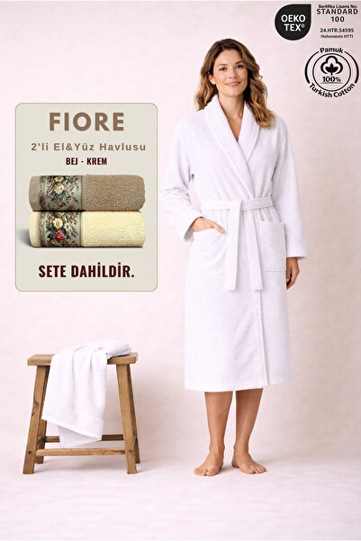 Ellaline 2 Piece Women's Shawl Bathrobe Set 100% Certified Cotton + Fiore 2-P...