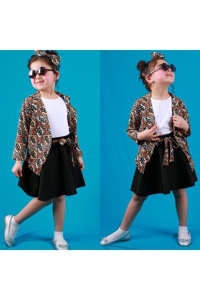 mj kids Girl's 4-Piece Set: Jacket, Skirt, T-Shirt + Crown Stylish Combination for Ages 3-10