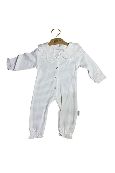 OEM Elegant baby jumpsuit with decorative collar and ribbed texture