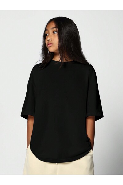 Mügerella Girl's T-Shirt 100% Cotton Oversize Comfortable Fit Basic T-Shirt