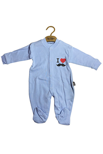 OEM Ribbed baby jumpsuit with booties – "I ❤️" pattern with mustache