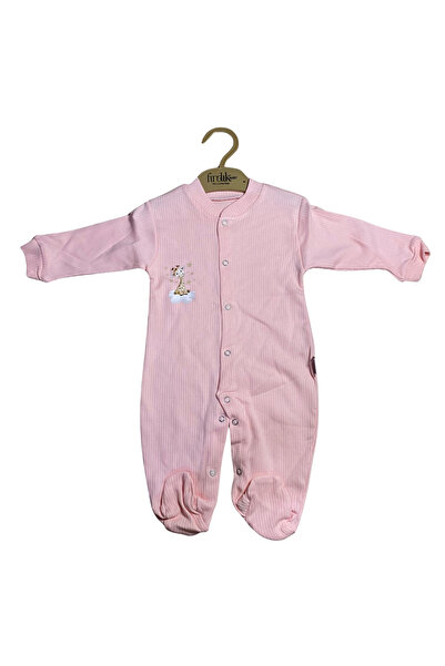 OEM Ροζ ριμπ βρεφικό φορμάκι με μποτάκια και απλικέ καμηλοπάρδαλη