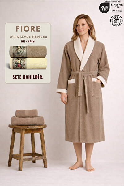 Ellaline Σετ γυναικείων μπουρνούζια με αντίθεση 3 τεμαχίων 100% βαμβάκι +FIOR...