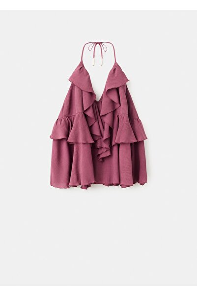 Mango Teen Halter yakalı fırfırlı bluz