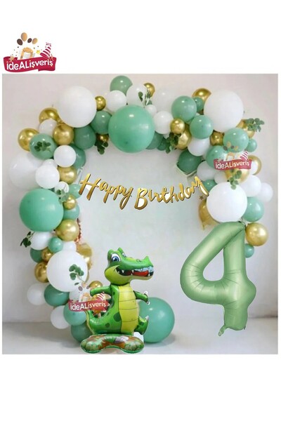 Laviyosa Dinosaur Themed Birthday Balloon Party Set Green Gold Balloon Set & ...