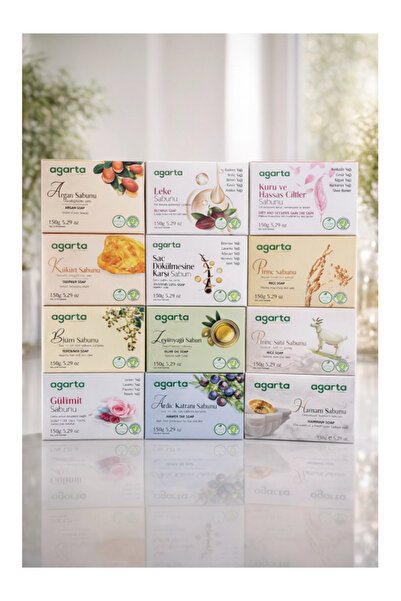Agarta 12’li Doğal Sabun Seti 150 gr x 12 Çeşit – Argan, Keçi Sütü, Zeytinyağ...