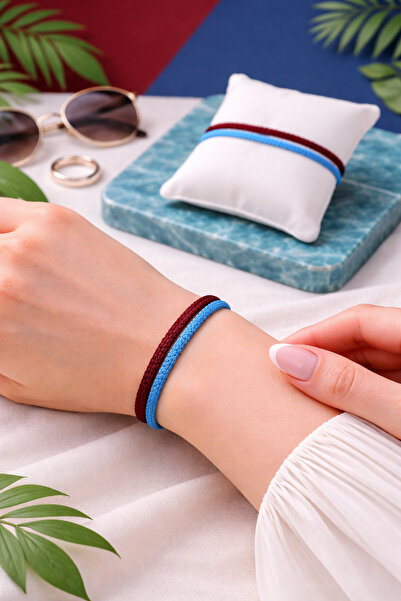 Crystal Atelier Burgundy Blue Fan Bracelet - Unisex Macrame Knitted Fan Bracelet