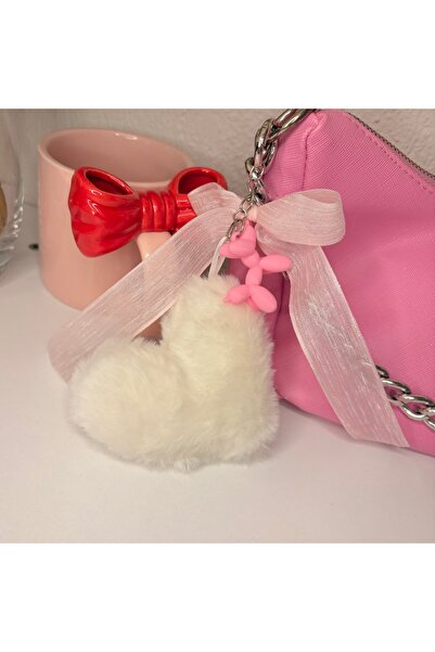 PİNKUE Λούτρινο μπρελόκ καρδιάς & διακοσμητικό τσάντας – Με γούρι σκυλάκι-μπα...