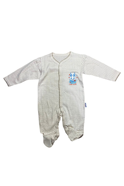 OEM Βρεφικό ολόσωμο φορμάκι με κέντημα πάντα και κλείσιμο μπροστά