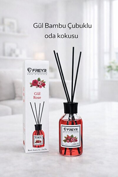FREYR Oda Kokusu Çubuklu Gül 100 ml — Kalıcı Ortam Kokusu,Reed Diffuser