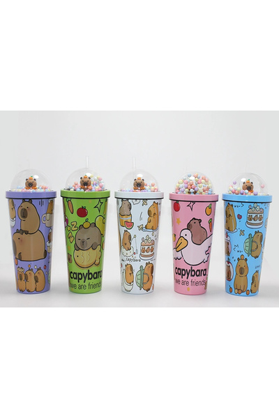 TTT Cute Capybara Beaded Thermos & Water Bottle with Straw