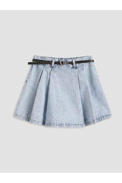 LC Waikiki Μπλε κοριτσίστικη φούστα τζιν με πιέτες και ζώνη