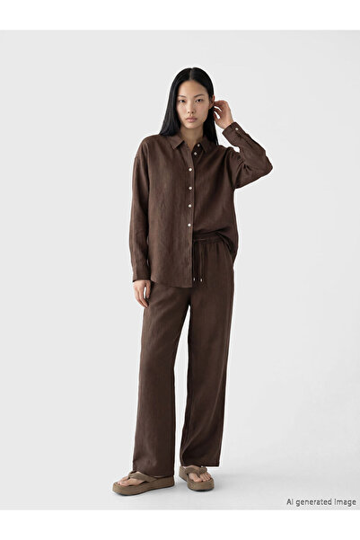 LC Waikiki Rmz Gi̇yi̇m Farkiyla Women's Linen Trousers with Waist Cord