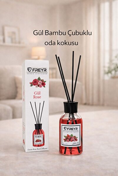 FREYR Oda Kokusu Çubuklu Gül 100 ml — Kalıcı Ortam Kokusu,Reed Diffuser