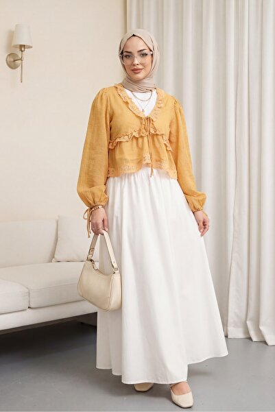 HİJABAYA Μπλούζα με βολάν και λεπτομέρειες, με λαιμόκοψη V, ημιδιαφανής