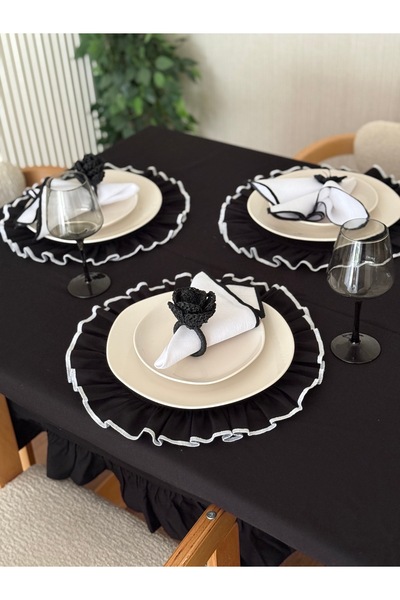 KaiAtelier 4-Piece Lune Embroidered Round Ruffled Linen Placemat / American S...