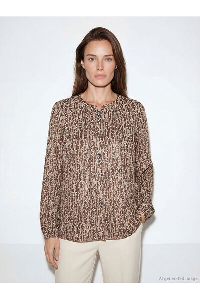 LC Waikiki Lcw Grace Brown Oval Neck Patterned Blouse with Nevavm Difference ...