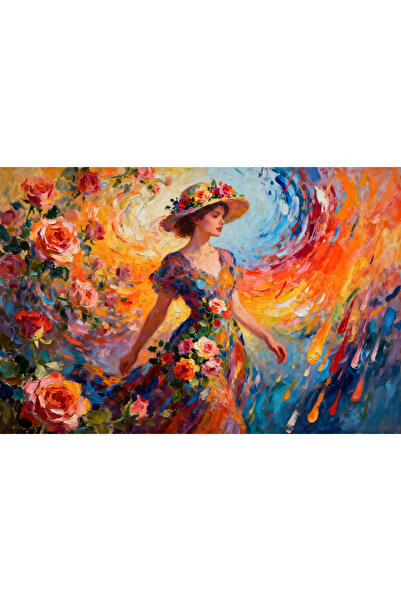 VeliumCraft Tablou Canvas Dansul florilor feminin 1, 90x60cm, stil pictura