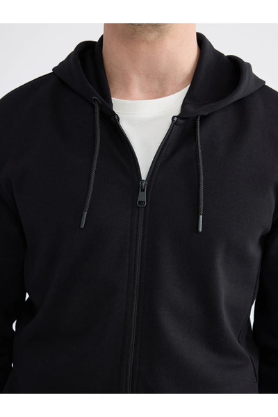 LC Waikiki Black Hooded Men's Zippered Sweatshirt