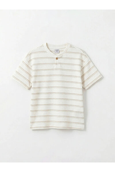 LC Waikiki Beige Crew Neck Striped Boy's T-Shirt
