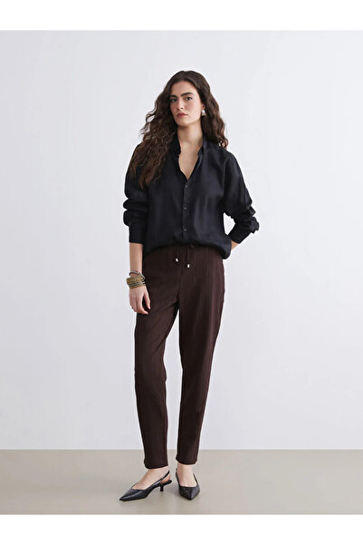 LC Waikiki Brown Elastic Waist Textured Carrot Cut Women's Trousers