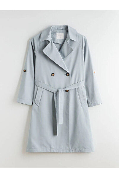 LC Waikiki Blue Double-Breasted Collar Women's Trench Coat