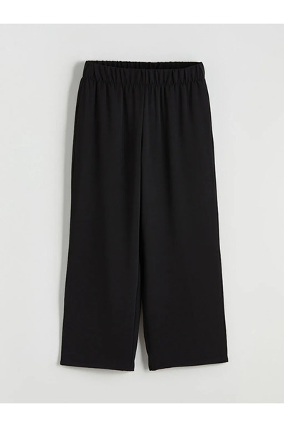 LC Waikiki Μαύρο γυναικείο παντελόνι με ελαστική μέση φαρδιά πόδι