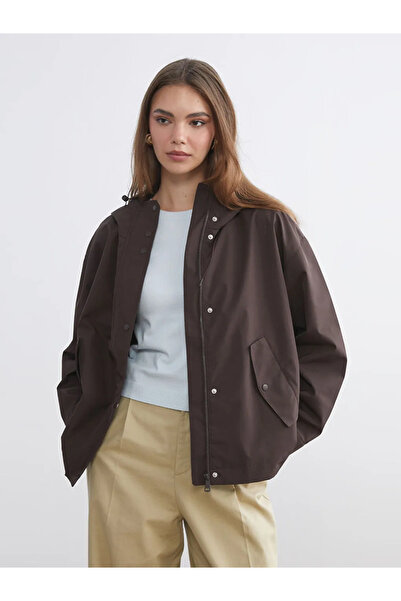 LC Waikiki Καφέ Γυναικείο Αδιάβροχο Oversize με κουκούλα