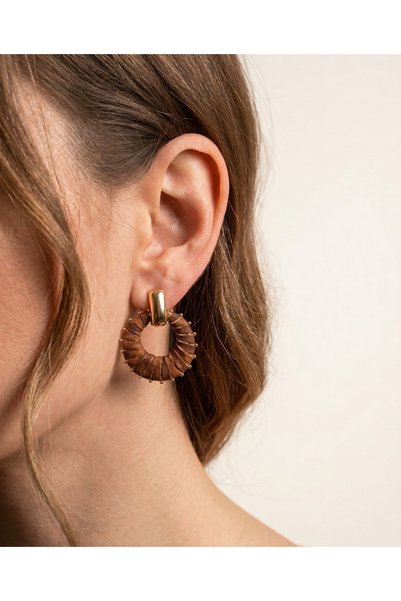 FiveStudio Women's Brown Bohemian Suede Leather Wrap Hoop Earrings - Vintage Design with Gold Color Detail