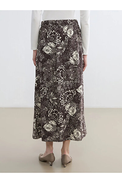 LC Waikiki Brown Floral Skirt with Elastic Waistband