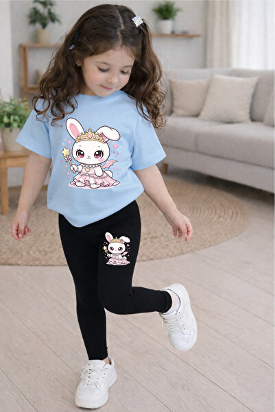 CACTUS COLLECTION Prenses Rabbit Printed Top and Bottom Set T-Shirt Tights