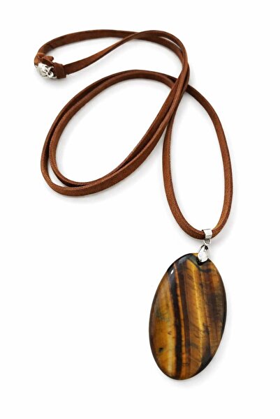 JİMNY JEWELRY Noma Real Leather Suede Rope Natural Stone End Multi-Use Necklace