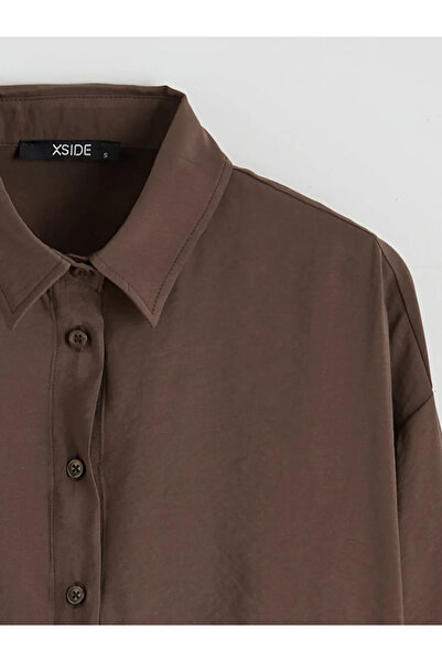 LC Waikiki Καφέ oversized Modal Blend γυναικείο πουκάμισο