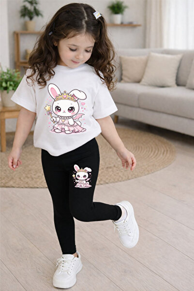 CACTUS COLLECTION SET PRINCESS RABBIT PRINTED TOP ȘI PANTALONI SCURTĂTURI T-S...