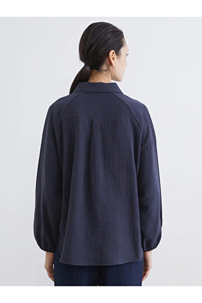 LC Waikiki Γυναικείο πουκάμισο τουνίκ από μουσελίνα σε μπλε ναυτικό χρώμα με υφή