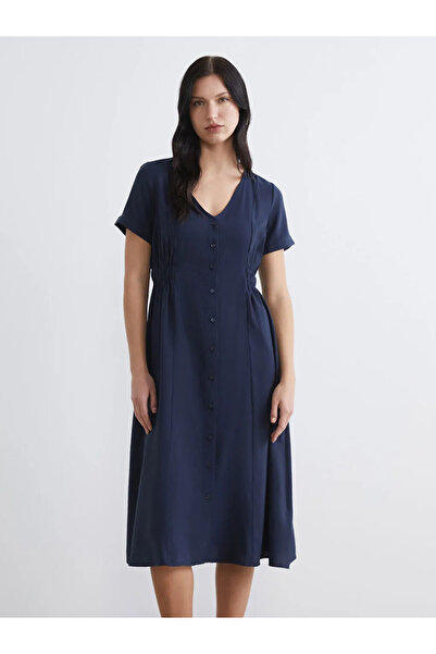 LC Waikiki Μπλε ναυτικό φόρεμα σε γραμμή Α με λαιμόκοψη V