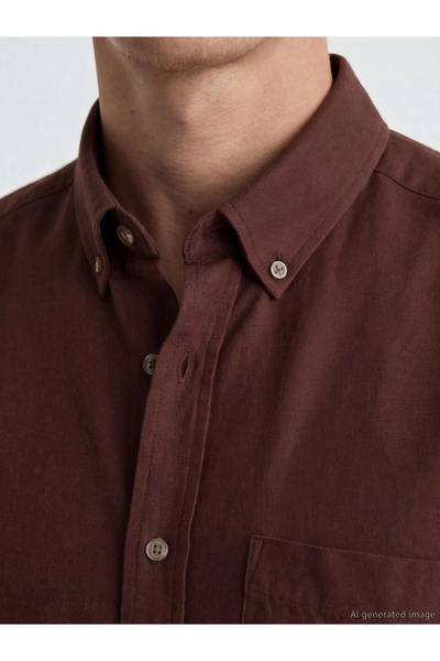 LC Waikiki Ανδρικό πουκάμισο Oxford καφέ κανονικής εφαρμογής