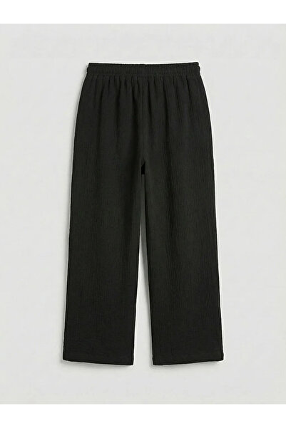 LC Waikiki Черен дамски панталон с еластична талия и текстура