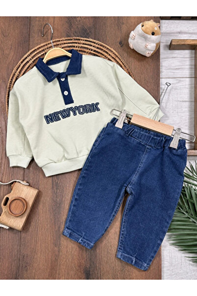 Bolly Baby Newyork Polo Yaka Likralı Kot Pantolon Erkek Bebek Takım