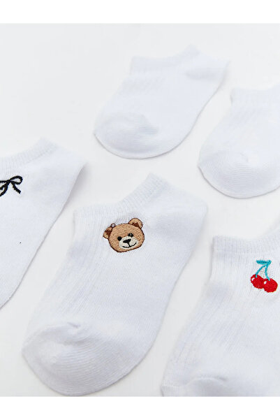 LC Waikiki Екрю бродирани момичешки чорапи-ботушки, комплект от 5 броя