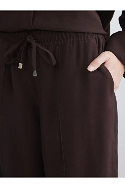 LC Waikiki Brown Wide Leg Women's Trousers with Elastic Waist