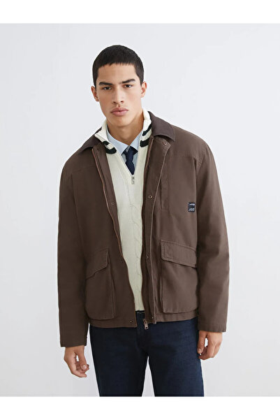 LC Waikiki Brown Comfortable Fit Contrast Collar Men's Coat