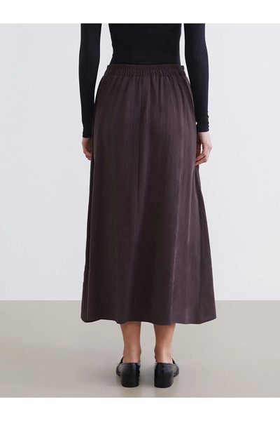 LC Waikiki Brown Textured Flared Skirt with Elastic Waistband