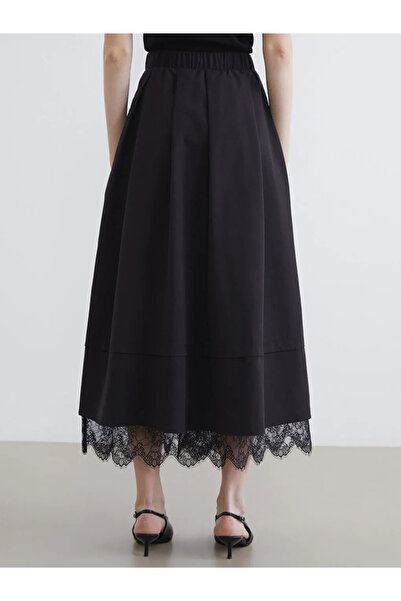 LC Waikiki Black elastic waist lace detailed a cut skirt