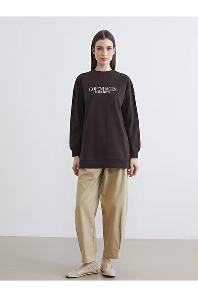 LC Waikiki Brown Copenhagen Printed Women's Sweatshirt Tunic